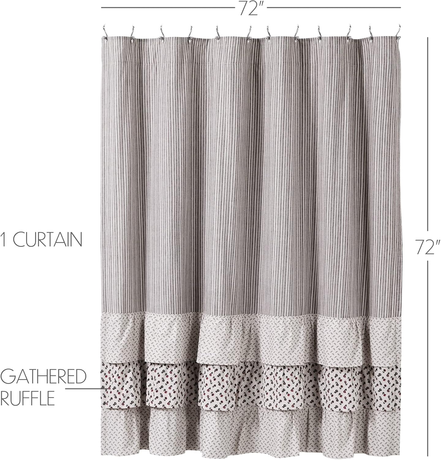 VHC Brands Florette Ruffled Shower Curtain 72x72