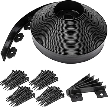 Landscape Edging 2.5 Inch Tall 100 FT, Black Edging for Landscaping with 5Pcs connectors and 120 Pcs Anchoring Spikes for Garden Flower Beds Yard Lawn