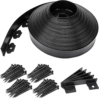 Landscape Edging 2.5 Inch Tall 100 FT, Black Edging for Landscaping with 5Pcs connectors and 120 Pcs Anchoring Spikes for Garden Flower Beds Yard Lawn