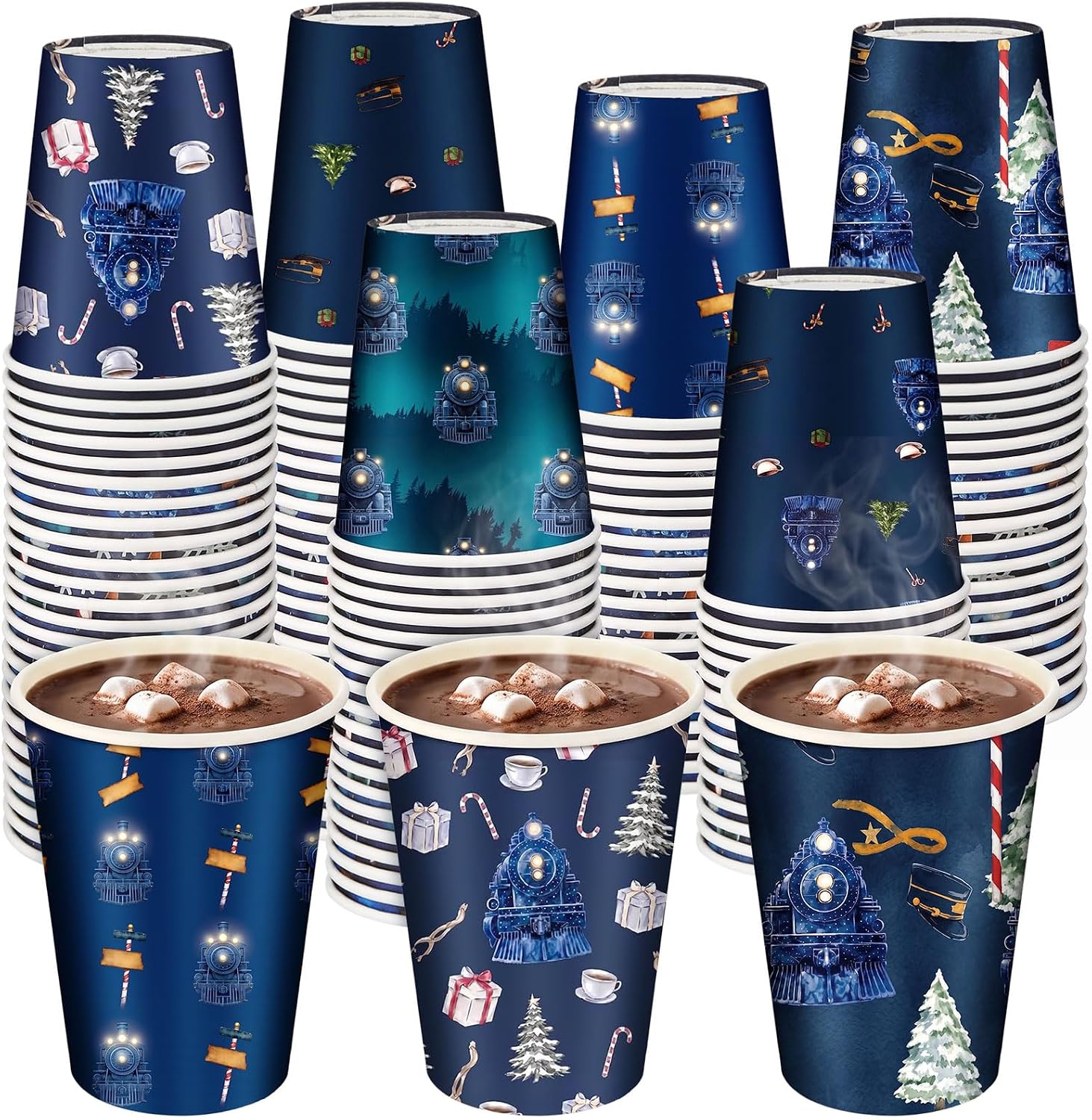 50 Pcs Christmas Coffee Hot Cocoa Cups Disposable Bulk the Train Cups