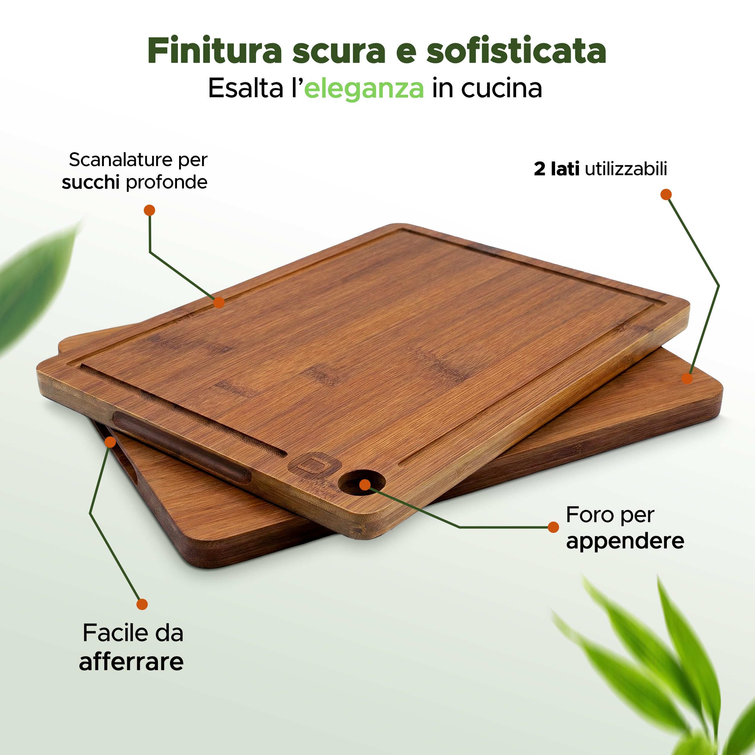 naturlik Set 3 Taglieri Bambù Carbonizzato con Scanalatura | Tagliere Legno per Carne, Salumi e Formaggi | Tagliere da Portata | Pre-Oliato, Senza BPA, Ecologico | 3 Misure: 33×22/28×22/22×15 cm