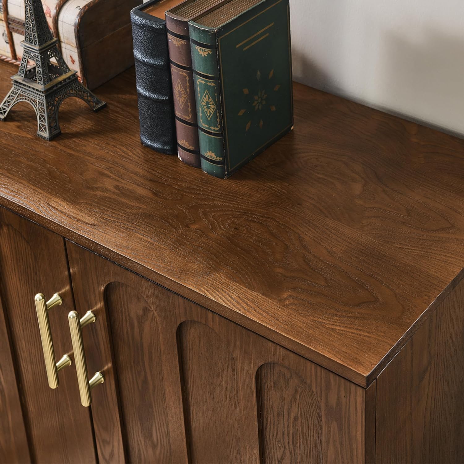 LKTART Sideboard Buffet,Mid Century Modern Storage Cabinet with Doors and Shelves, Boho Style Wooden Buffet Cabinet for Living Room,Walnut