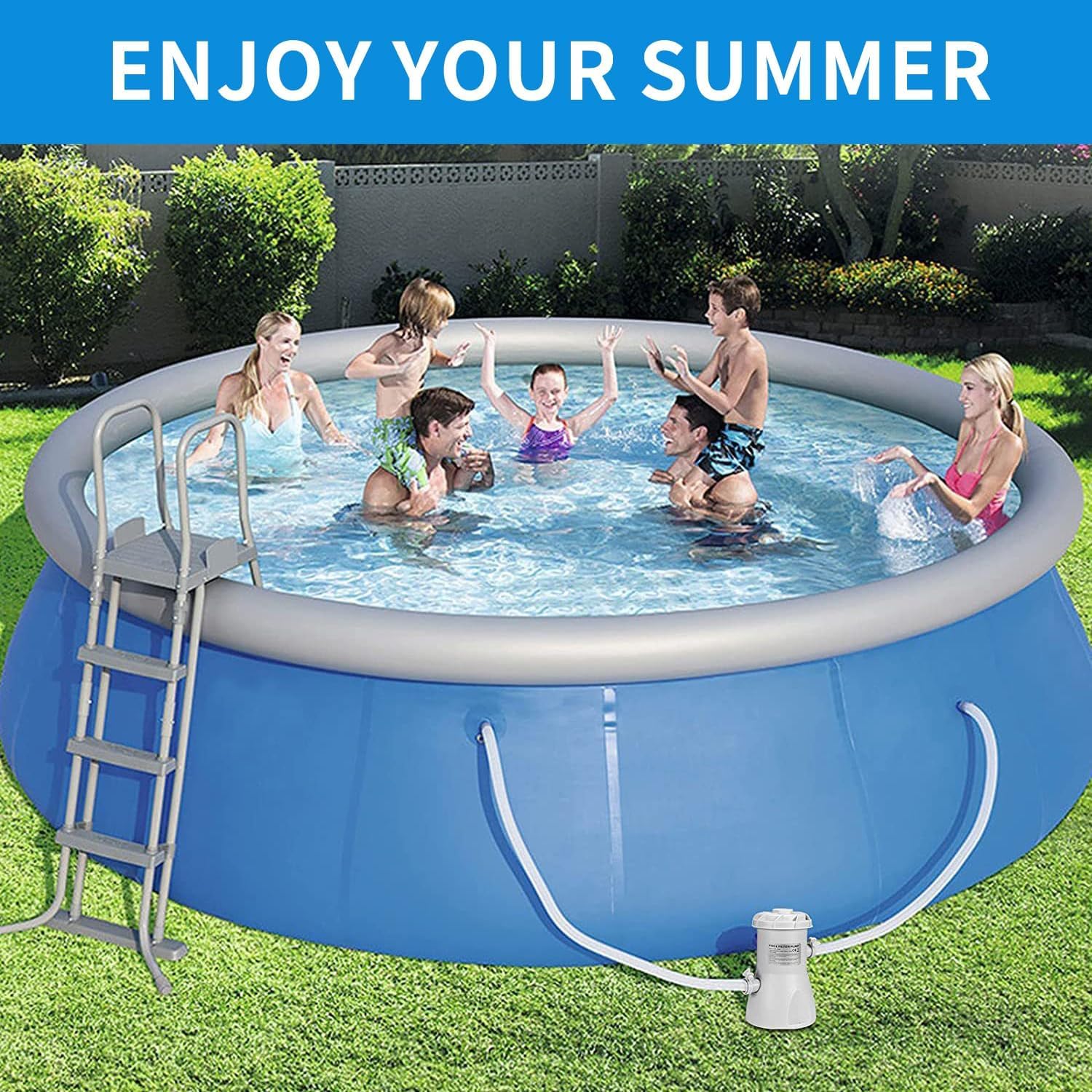 Lot de 2 tuyaux de piscine de 3,8 x 150 cm pour filtre à sable de piscine hors sol, avec 4 colliers de serrage (blanc)