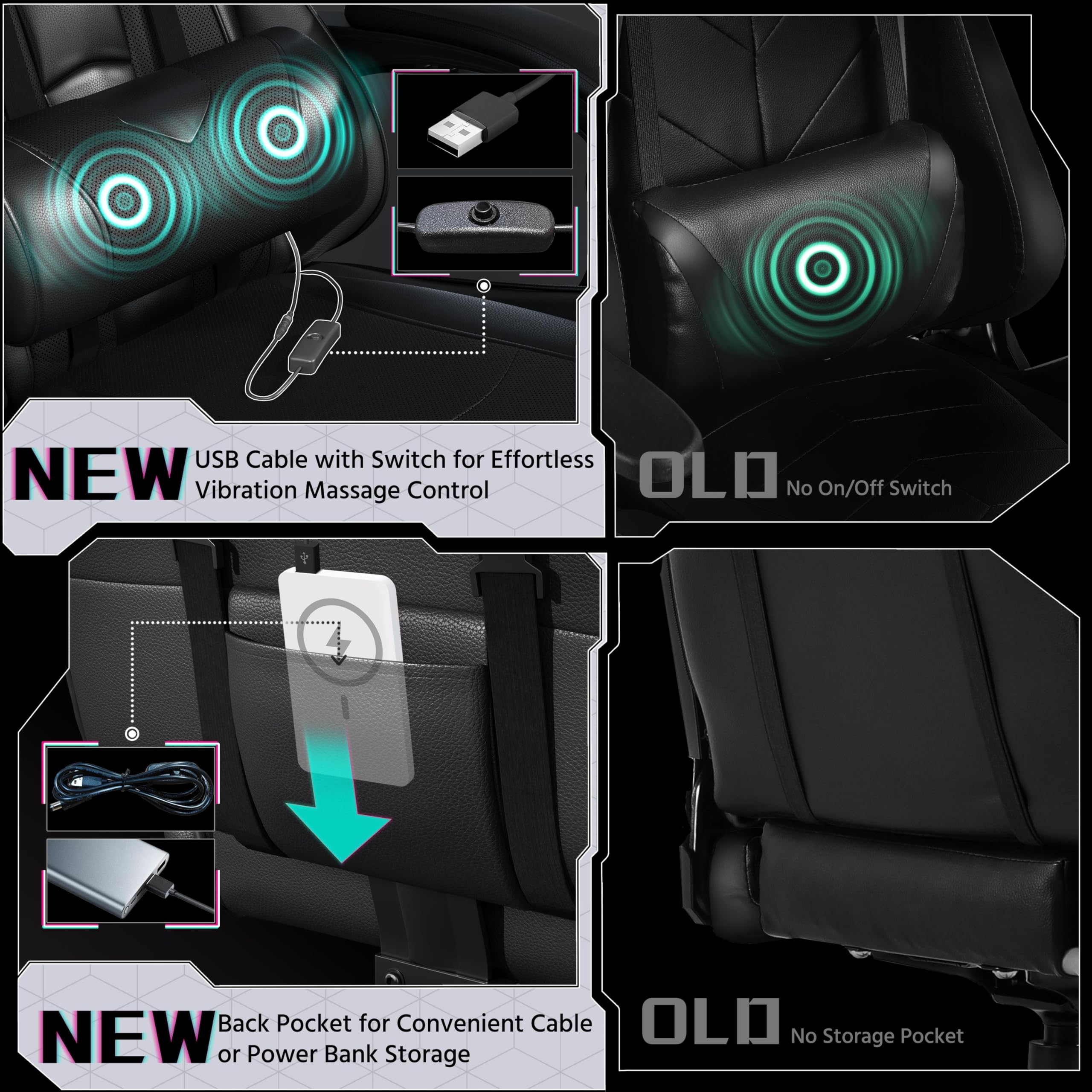 Yaheetech Gaming Stuhl Ergonomischer Gaming Sessel mit Massagefunktion Computerstuhl mit Fußstütze Bürostuhl 90-135° Rückenlehne verstellbar Gamer Stuhl für für Homeoffice und Gaming Schwarz