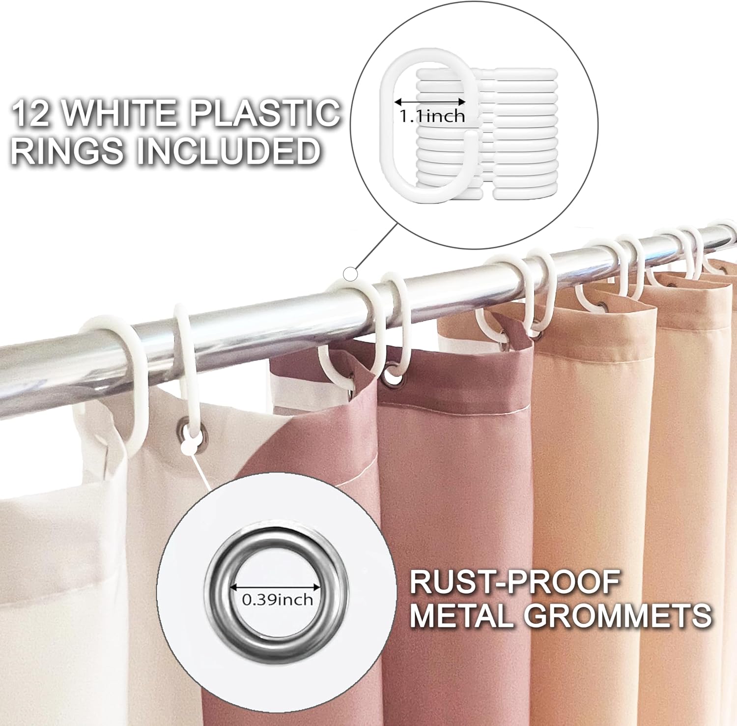 Premium Fabric Shower Curtain, Polyester Cloth Bath Stall Curtain with 12 Rings and Weighted Hem, Abstract Boho Shower Curtain Set for Bathroom (Beige/Dusty Rose, 72" W x 72" L)