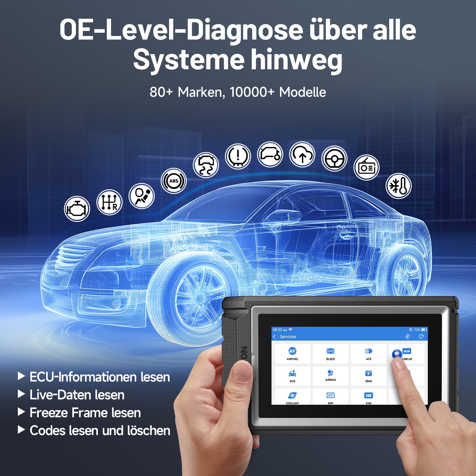 TOPDON ArtiDiag800 BT 2 OBD2 Diagnosegerät, All-System-Diagnose-Tool mit 28+ Wartungsfunktionen, FCA-Gateway-Zugang & CAN-FD-Protokoll, Active-Test, Drahtlose Bluetooth, 2 Jahre kostenlose Updates