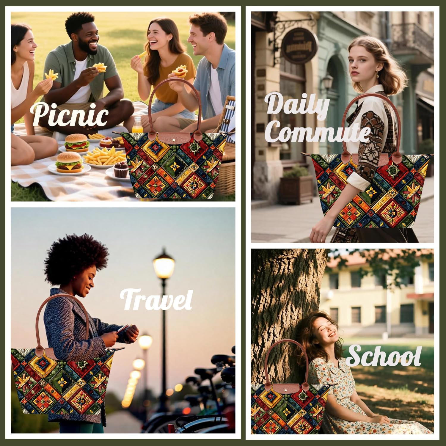 Large Foldable Tote Bag with Zipper for Women, Fashion Canvas Bag - Image 6