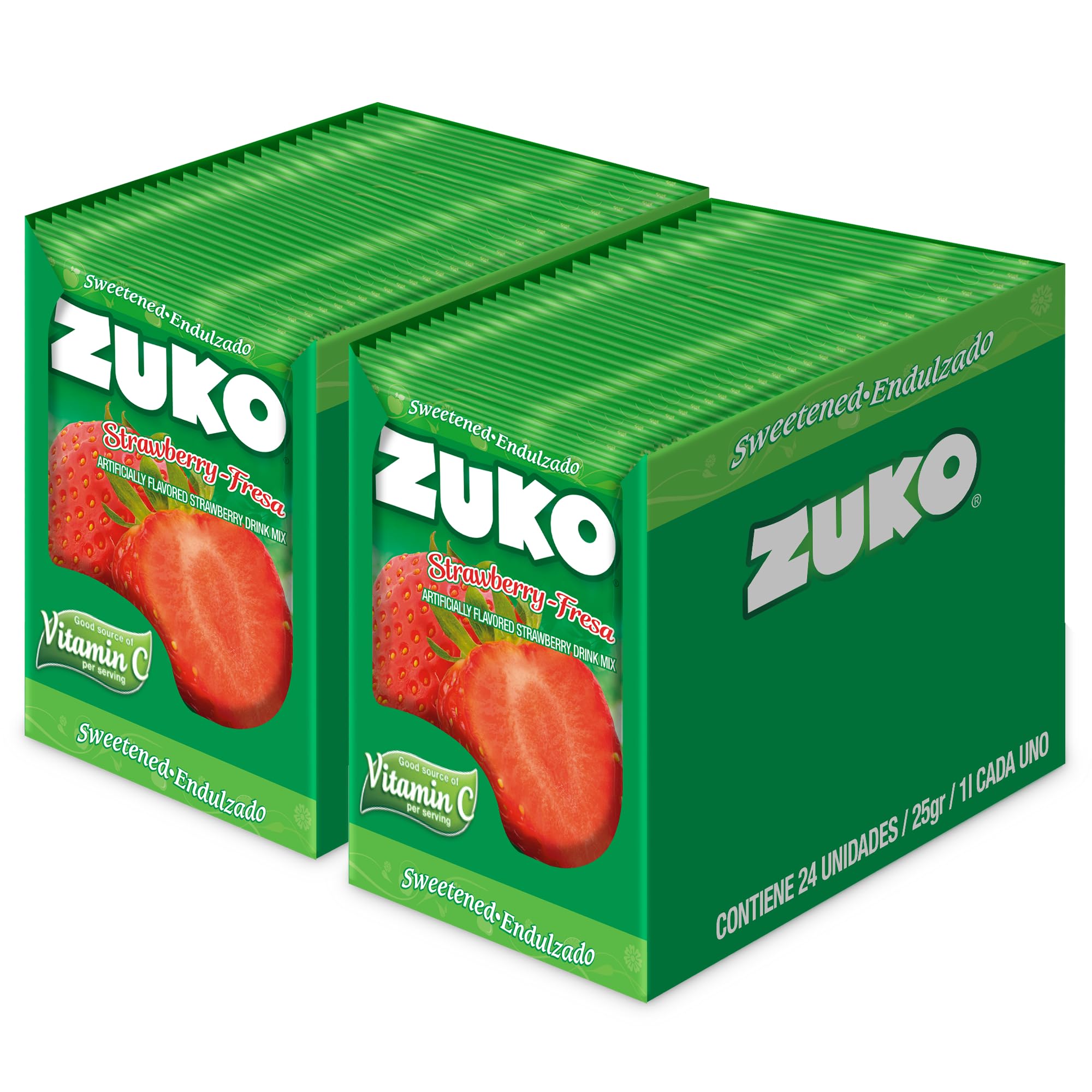Zuko Strawberry, On the Go Powder Drink Mix, 2 Packs of 24 single Servings (0.9 oz each) - 48 Total