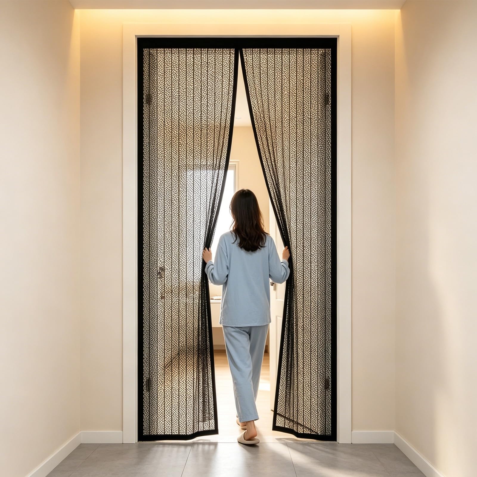 Moustiquaire porte 126x255 rideau magnétique noir anti-insectes pour grand balcon