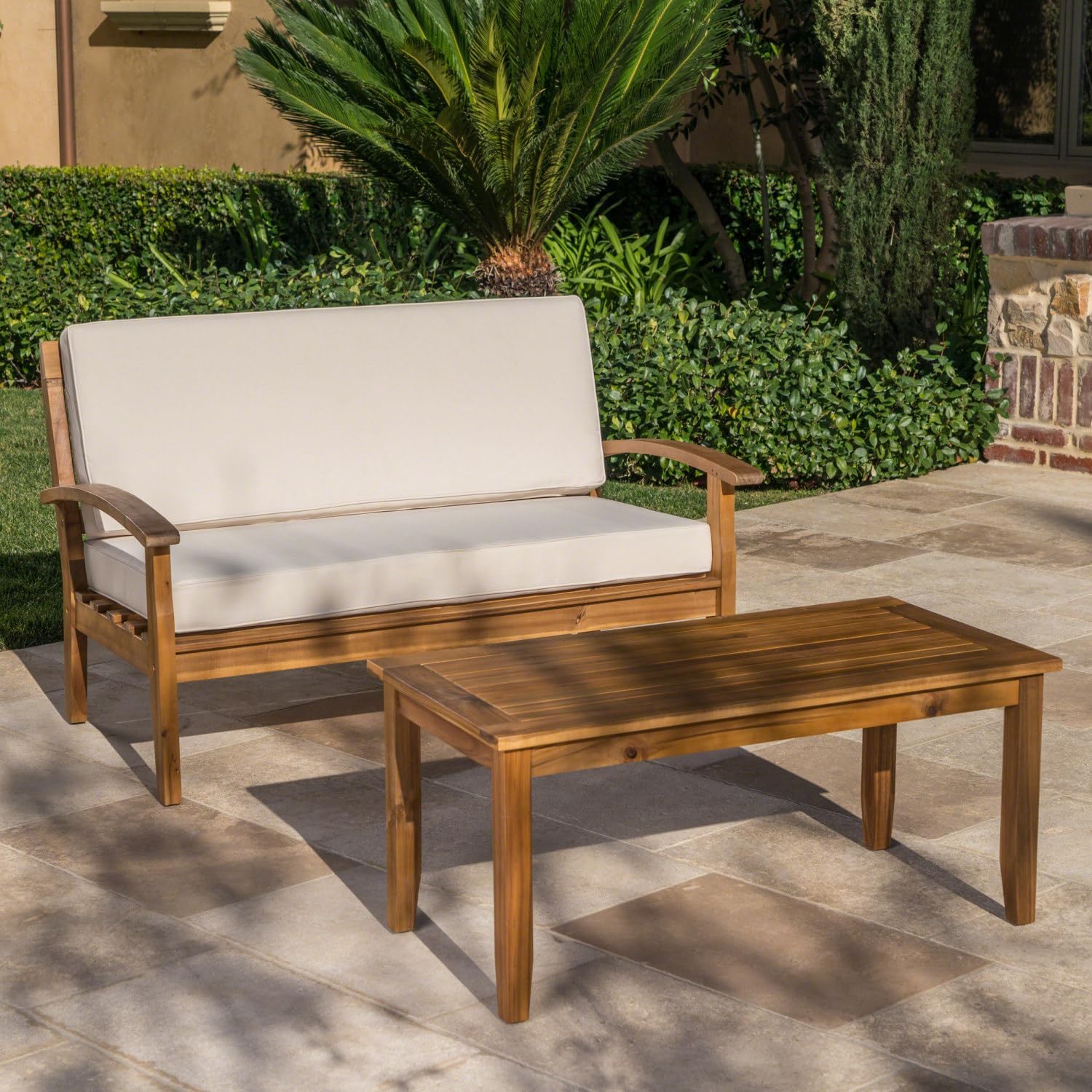 Peyton Teak Love Seat & Coffee Table - Outdoor Patio Set