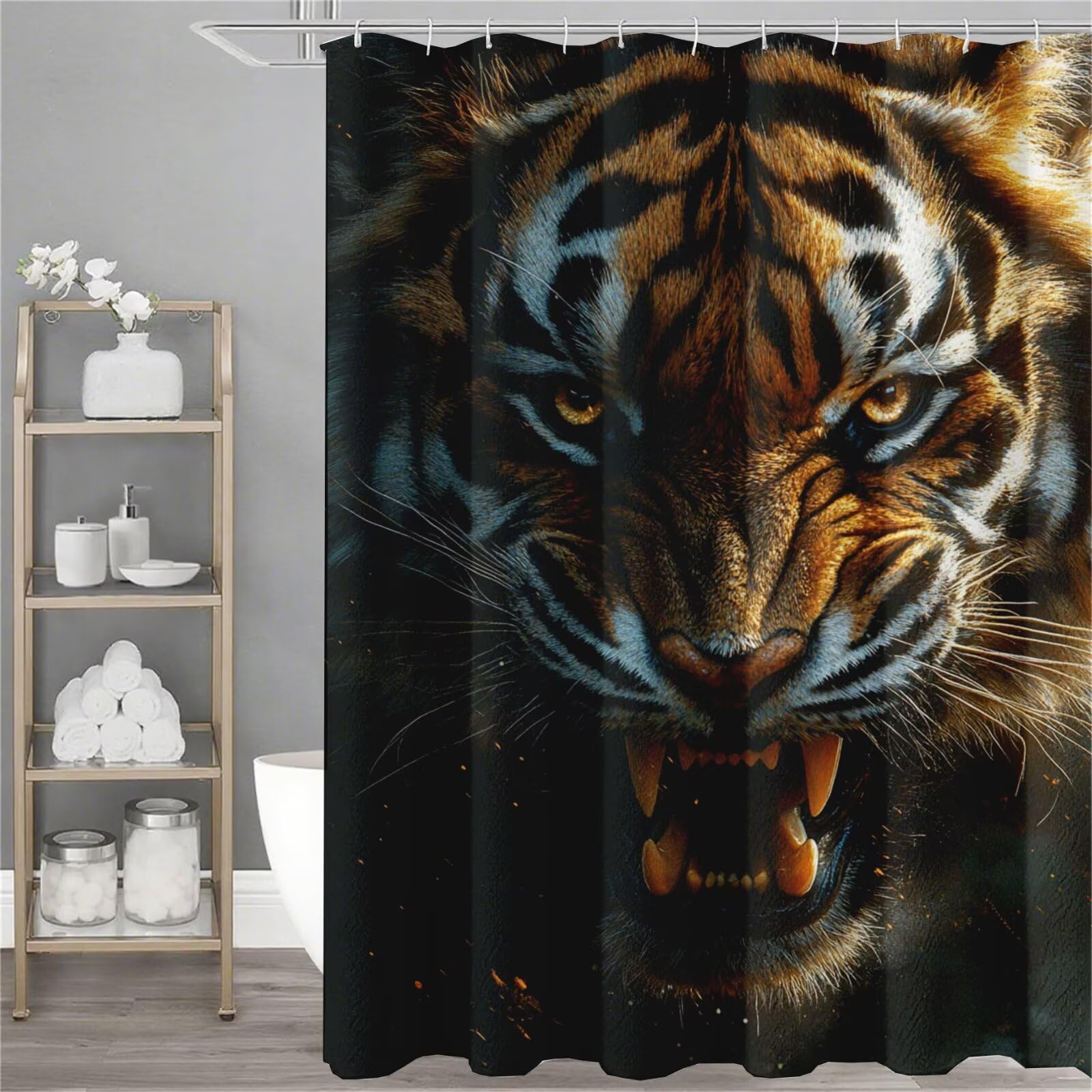 Rideau de douche tigre 150x180 cm avec 12 crochets pour deco maison Model450