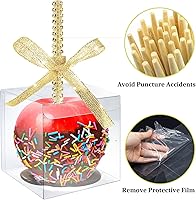 Vista 2 de MGWOTH Cajas de manzana de caramelo con agujero para palos brillantes, juego de 20 cajas de caramelo con kit de envoltorio para manzanas con Dorado
