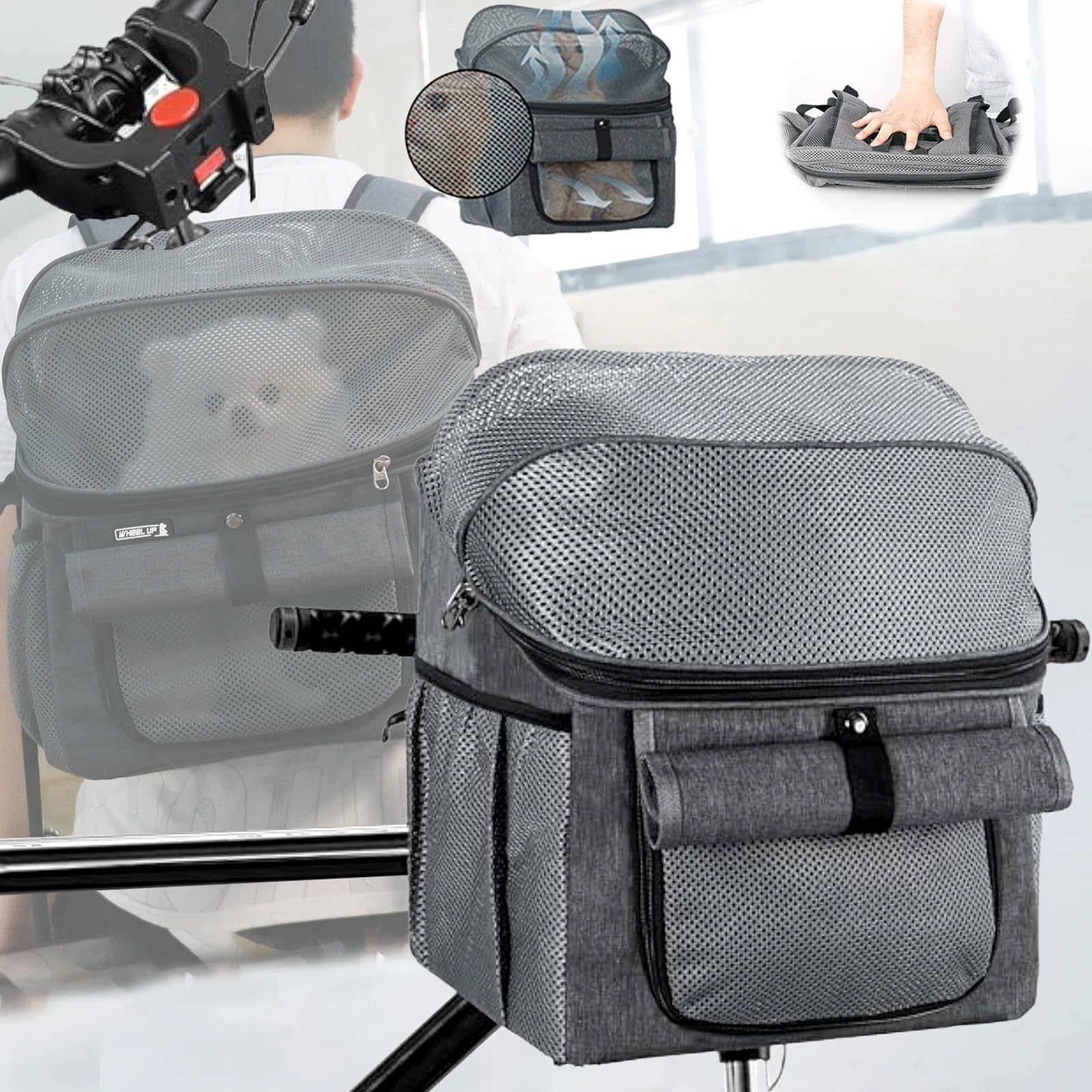 Przedni Kosz Rowerowy Dla Zwierząt Domowych, Transporter Dla Zwierząt, Torba Na Koszyk Rowerowy,Odpowiednia Dla Małych I Średnich Zwierząt O Wadze Do 8 Kg (17 Funtów)(Blue)