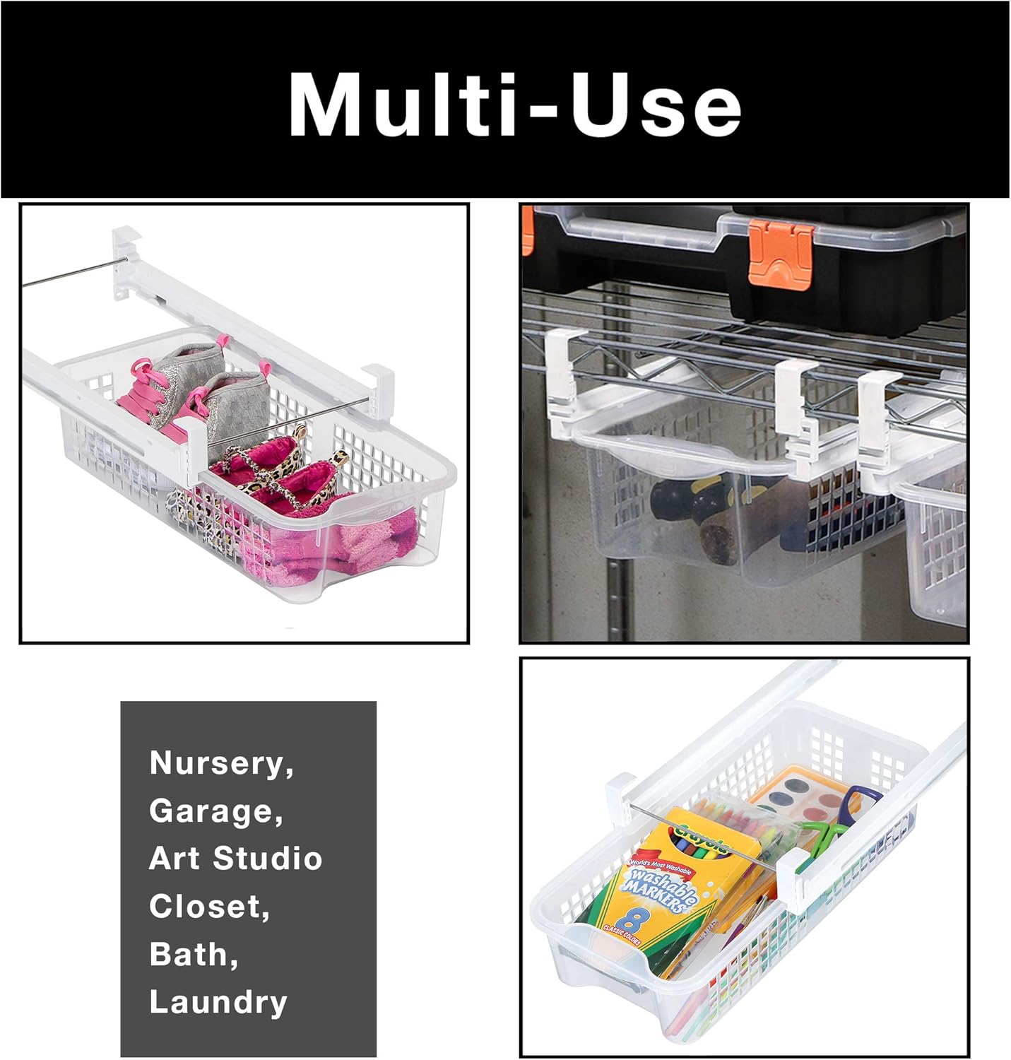 Smart Design Adjustable Pull Out Refrigerator Drawer - Medium, Set of 3 - Extendable Rails and Handle - BPA Free - Holds 15 lbs - Fridge Bin, Freezer, Pantry Food Storage Organizer - Kitchen - Clear