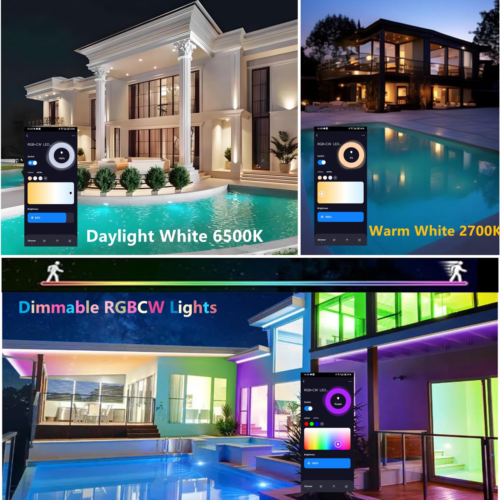 50W RGB LED Strahler Fluter Außen 5pcs, Smart RGBCW Flutlicht Bunt Mit Bluetooth APP-Steuerung Außenstrahler Farbwechsel Dimmbar Partylichter für DJ Disco Party Garten Halloween Bühnenlichter