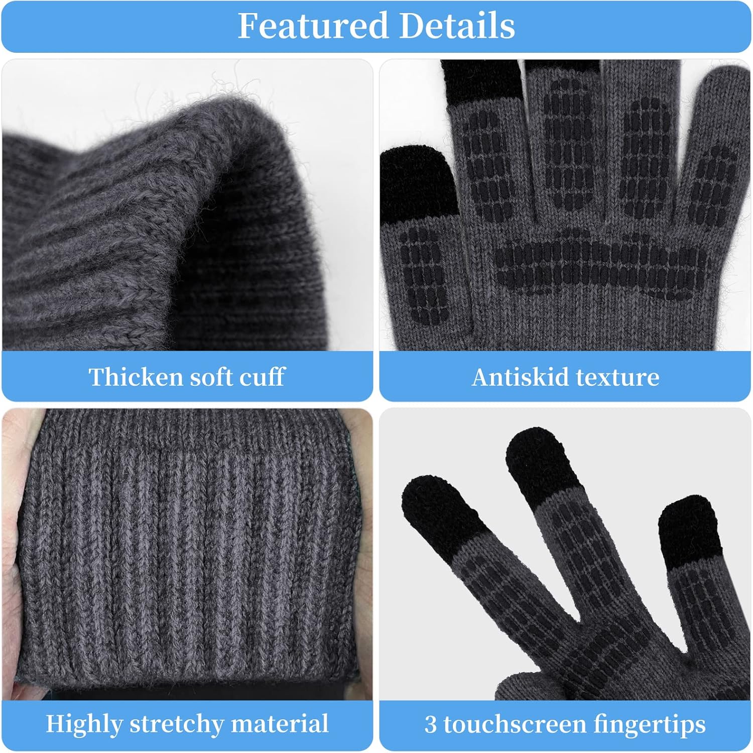 Winter Scarf for Men with Beanie Hat and Touchscreen Gloves Set Warm Cap Fleece Men's Scaves Nonslip Gloves Set for Men Women