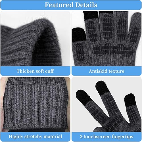 Miniatura 4 de Honnesserry Bufanda de invierno para hombre con gorro y guantes para pantalla táctil, conjunto de guantes antideslizantes para hombre