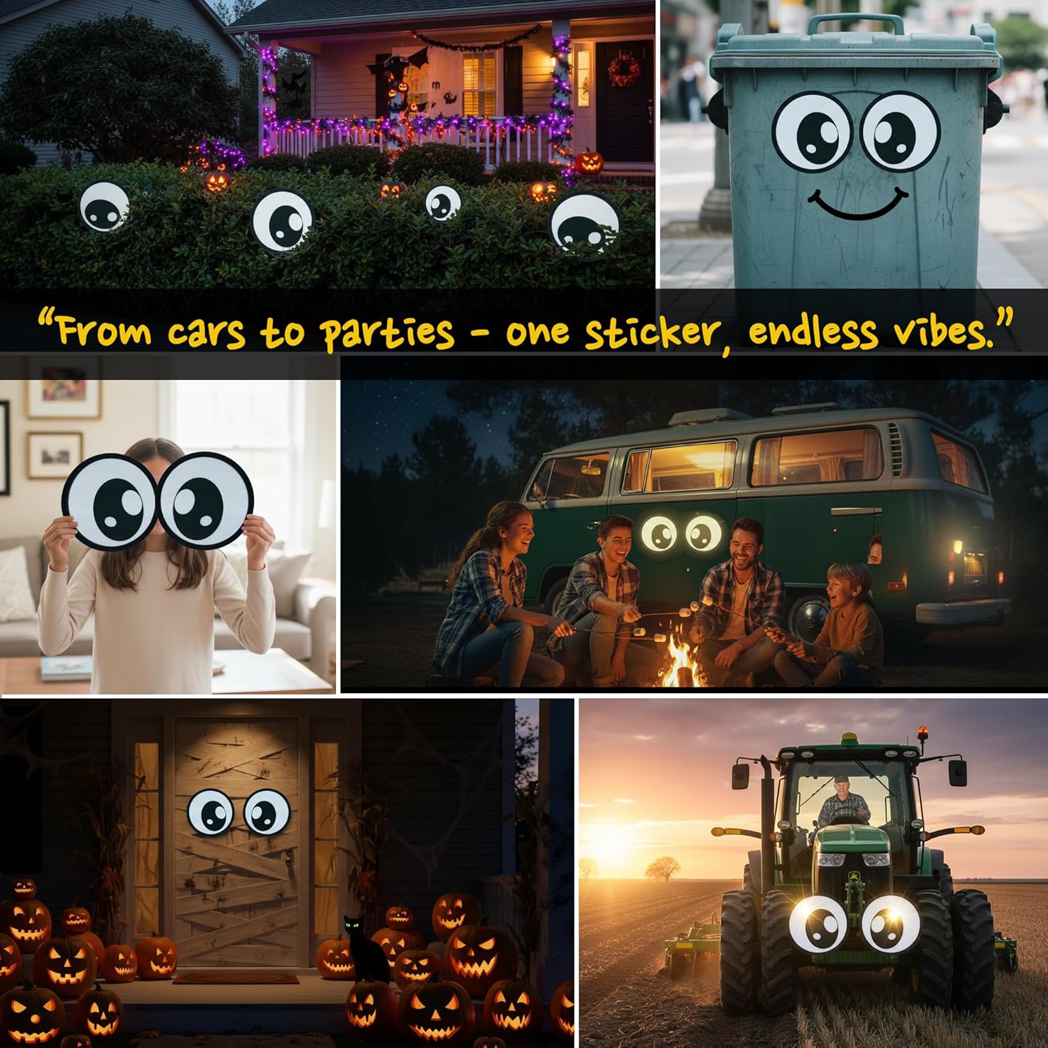 Versatile 12″ Reflective Googly Eye Stickers (2-Pack) – High Visibility Night Safety Ideal Sticker for Car, Truck, Boat & RV Safety & Halloween Decor - Image 2