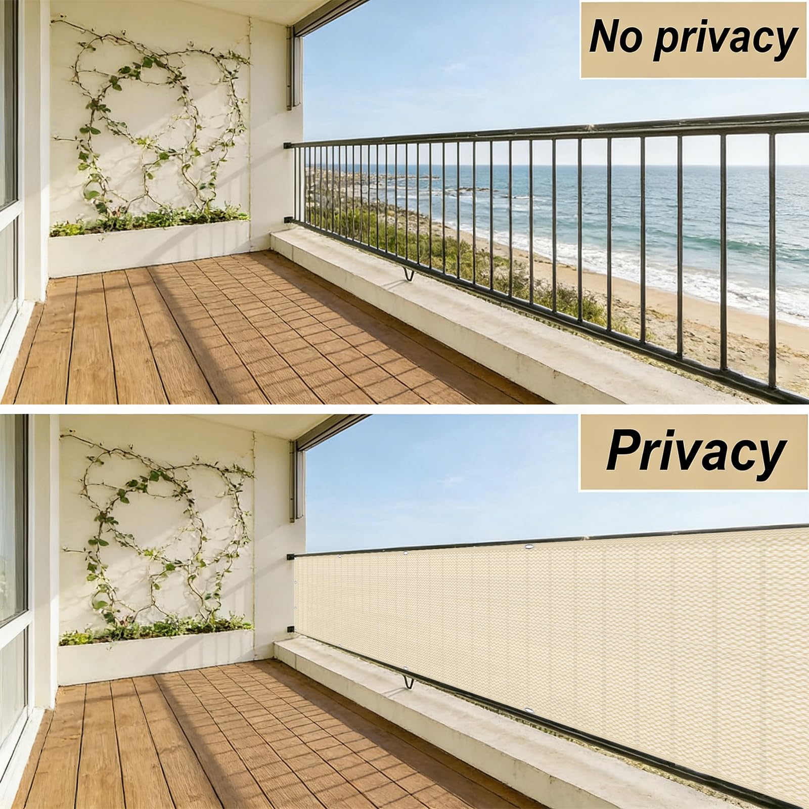 Recinzione Copertura 190 x 425 cm in HDPE 220G ㎡, Frangivento, Protezione Solare, Permeabile, Anti-Uv, Telo Frangi-Vista Balcone con Fascette e Funi para Jardín Exterior, Color Crema