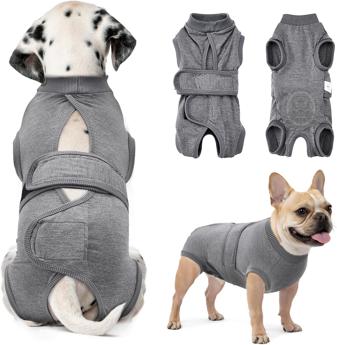 SlowTon Recovery Suit for Dogs - Breathable Adjustable Surgery Suit for Dogs Male Neuter Female Dog Spay, Dog Surgical Onesie Body Suits After Surgery Anti Licking (Grey,S)