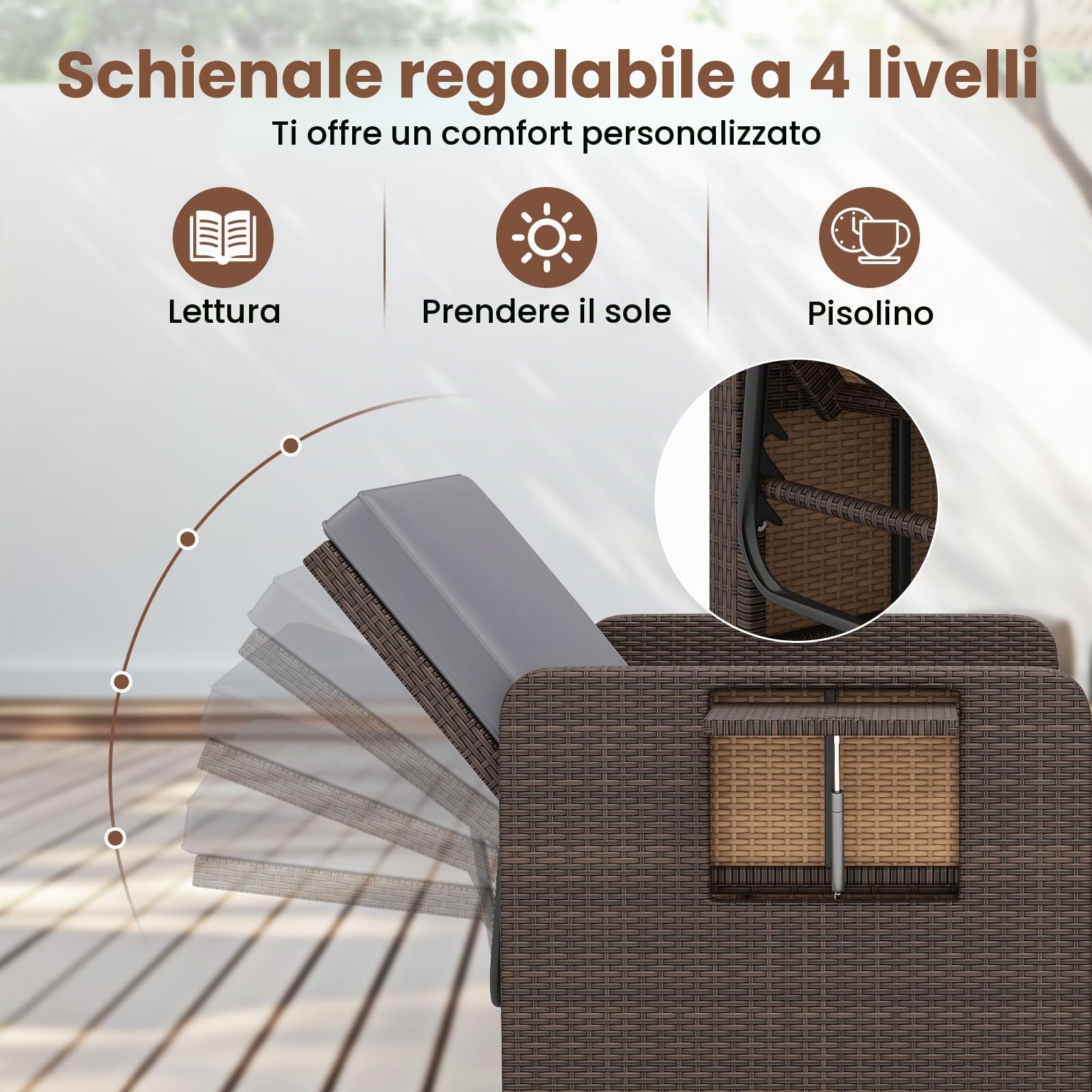 GIANTEX Divano da Giardino in Rattan con Poggiapiedi, Doppio Divano da Esterno con Schienale Regolabile, Mobili da Giardino per Terrazza, Balcone, Cortile