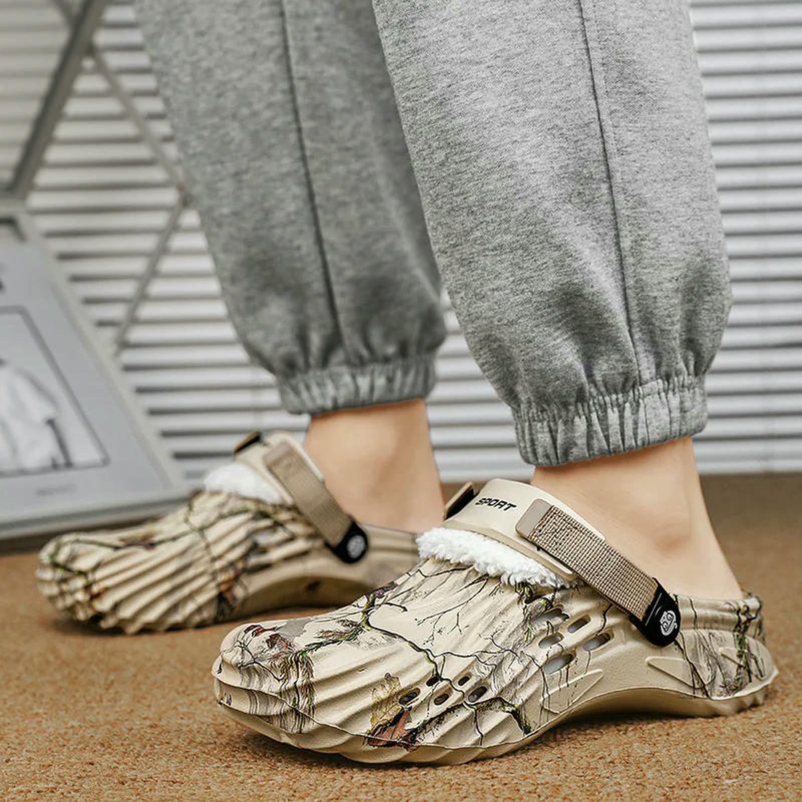 Pantofole di Cotone Caldo Rimovibili Grandi Scarpe da Giardino Perforate Eva Leggere Antiscivolo Spiaggia per L'Estate degli Uomini-grigio-45