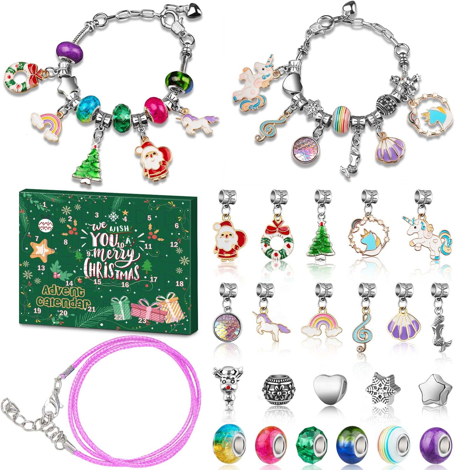 Girls Advent Calendar 2025, Charm Bracelets Making Kit for Kids Christmas Countdown Calendars 24 Days Xmas Jewelry Making Kit for Girls 6-7, Teens Teenagers Girl 8-12 & Women Arts and Crafts Gift Toys