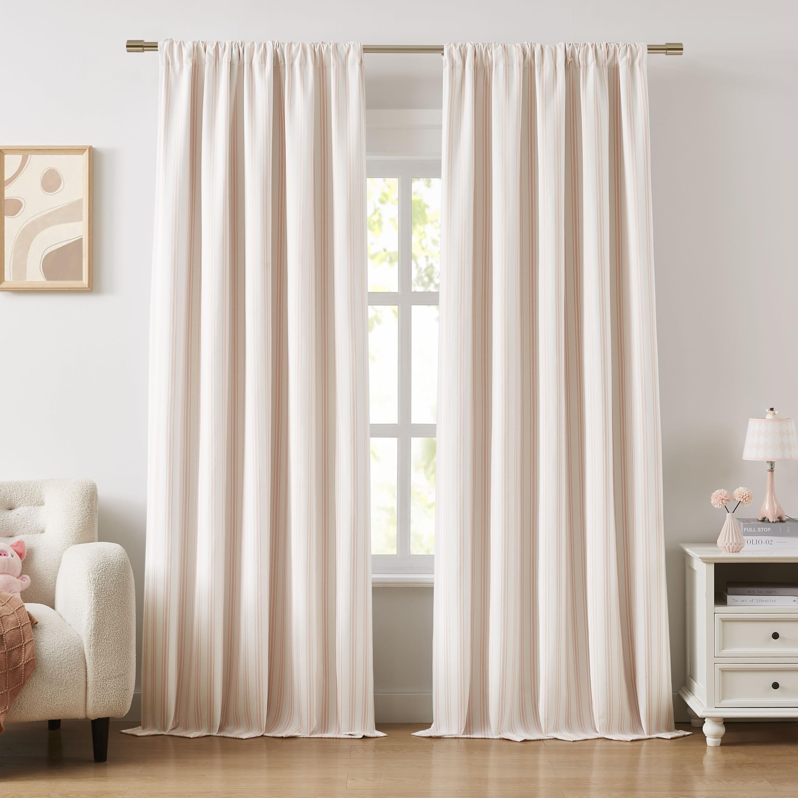 ZJDECOR Pink Stripe Full Blackout Curtain Panels 84 Inches Long,Rod Pocket
