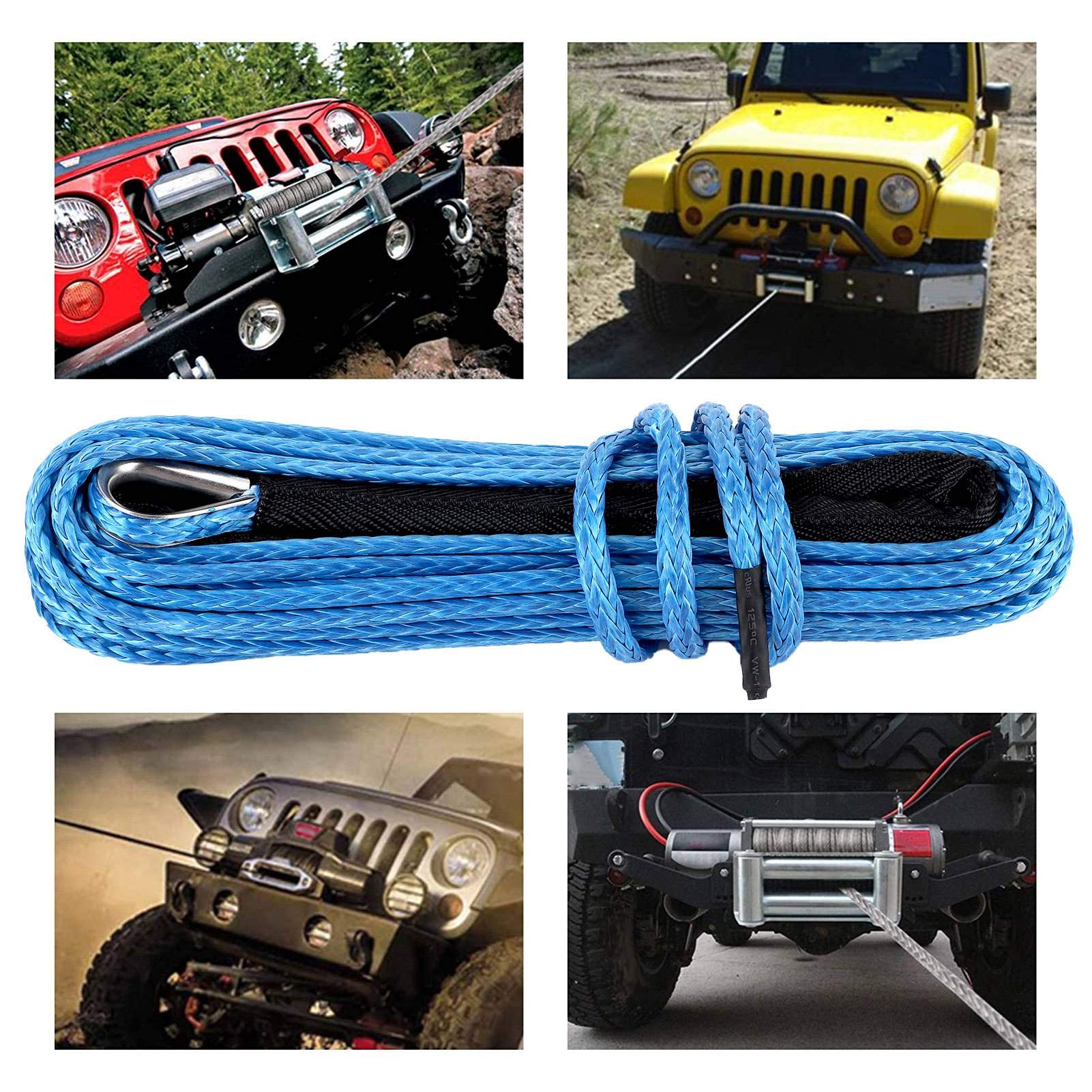fune per verricello-Corda per verricello 15 m Cavo 7700 libbre Cinghia di traino per il recupero del rimorchio in nylon Cavo durevole per la linea del verricello per baule SUV ATV UTV (blu/grigio)(