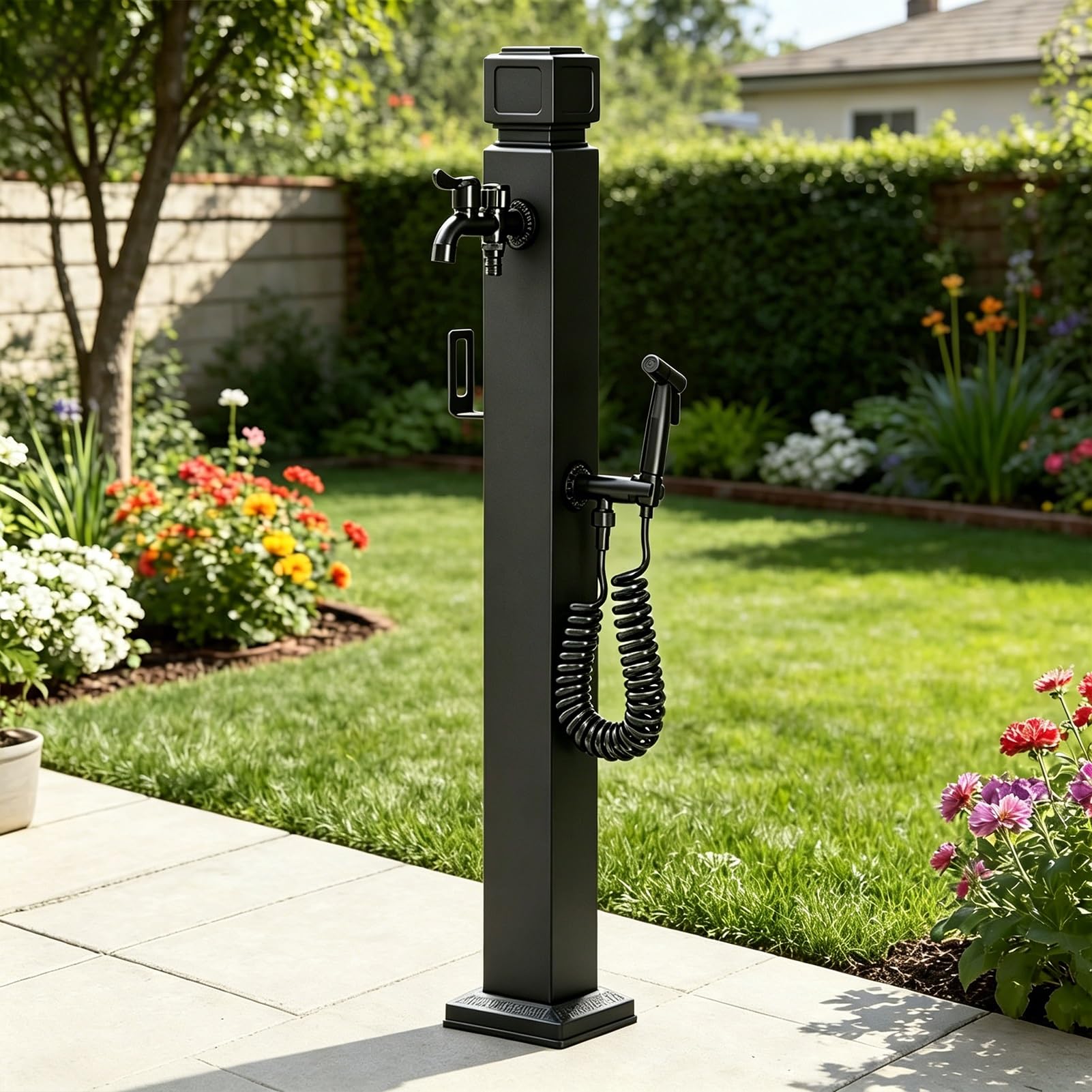 Outdoor Freestanding Garden Water Tap, 304 Stainless Steel Faucet Column with Handheld Spray Gun, Vertical Yard Hydrant for Irrigation and Cleaning(E,Height: 60cm/23.6in)