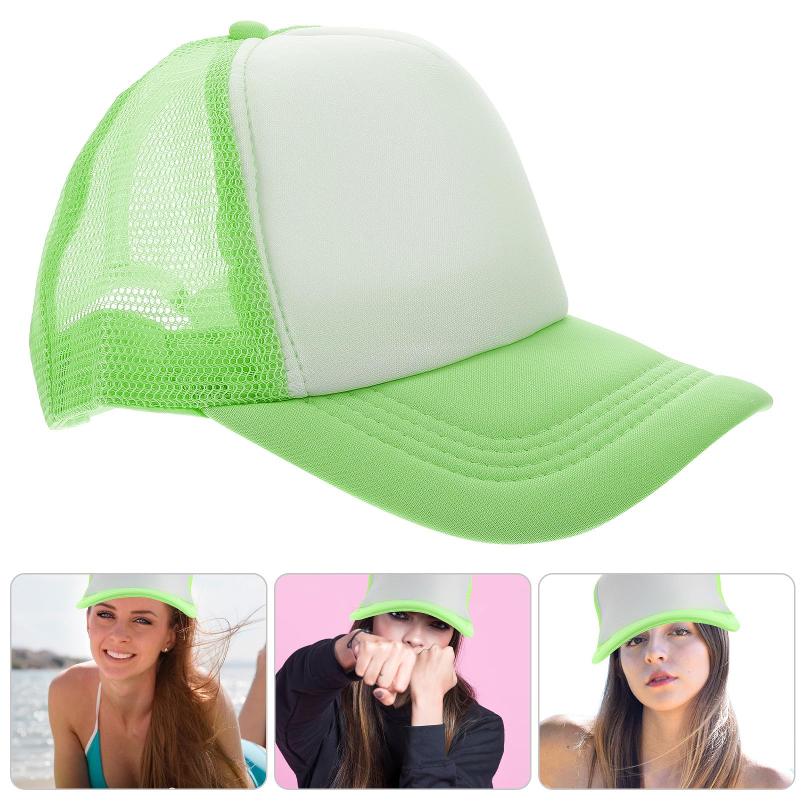Gorra de Béisbol de Malla en Blanco 10 Unidades, Poliéster Verde