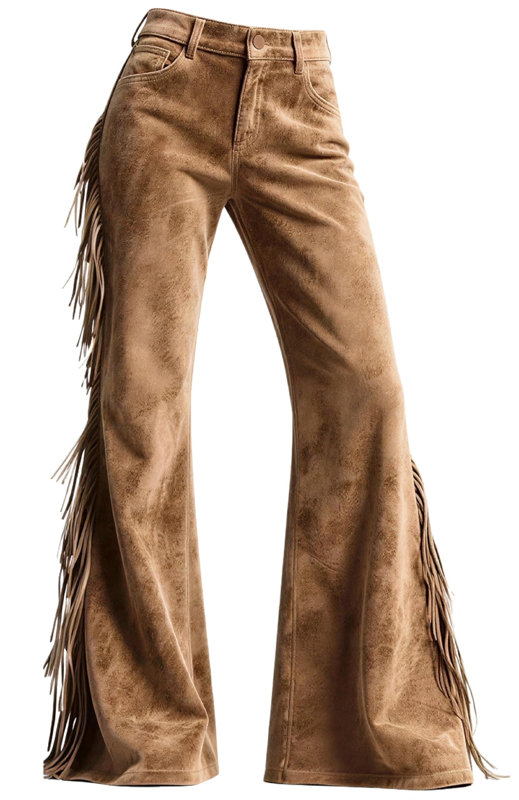 Pantalon en daim premium style évasé avec franges bohèmes