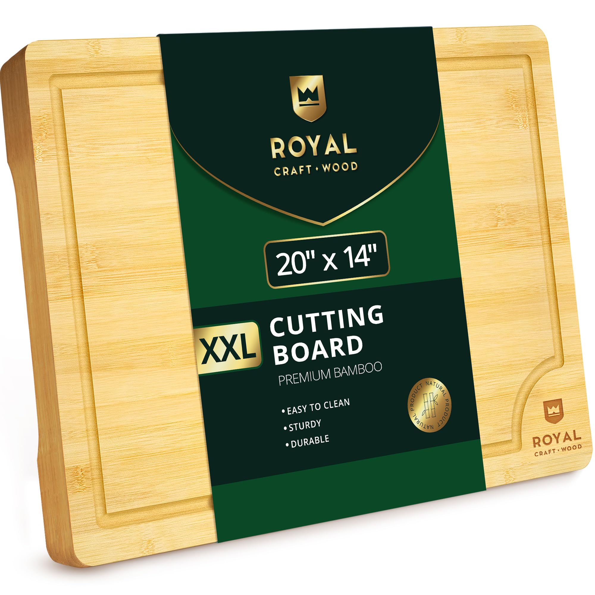 ROYAL CRAFT WOOD Bamboo Cutting Board with Juice Groove - Kitchen Chopping Board for Meat Cheese and Vegetables, Heavy Duty Serving Tray