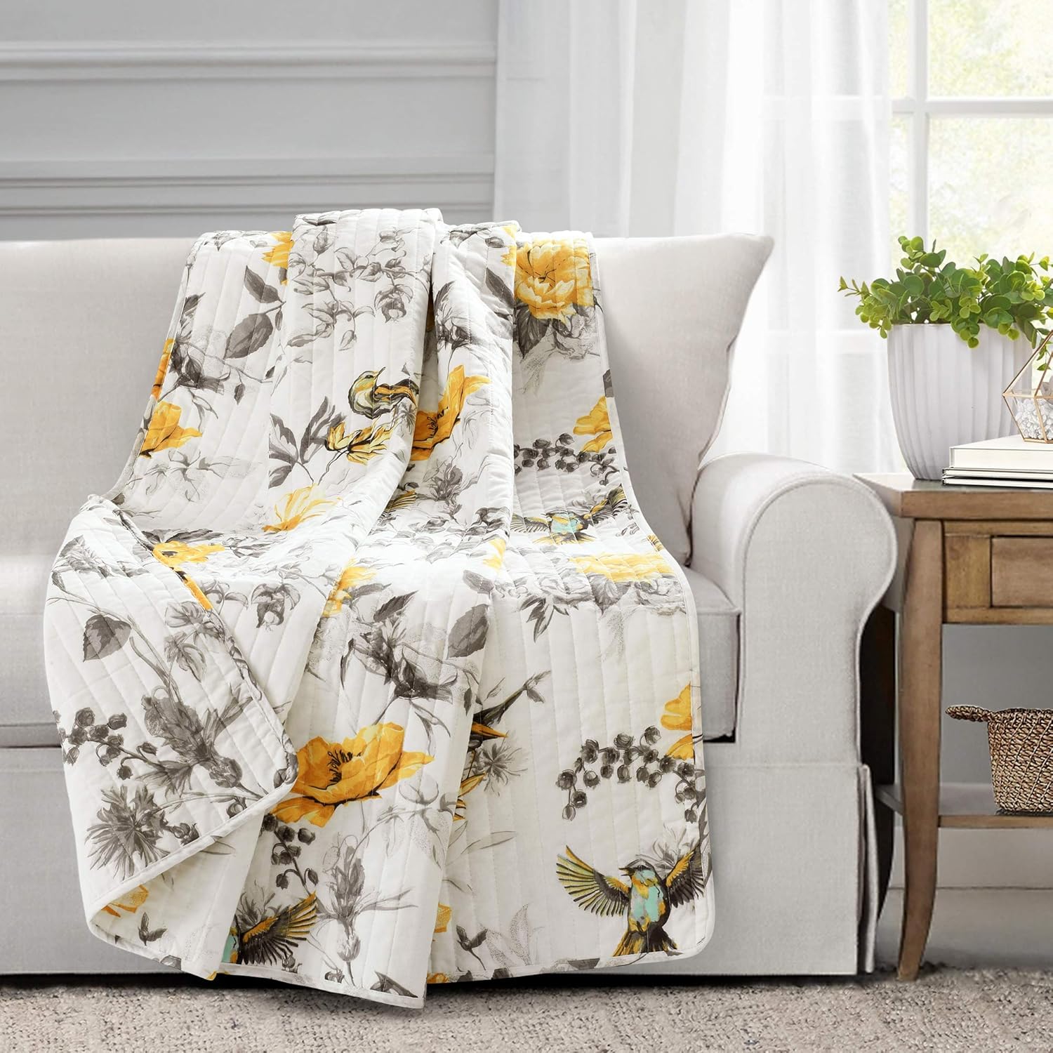 Lush Decor Penrose Floral Throw Blanket, 60" x 50", Yellow and Gray