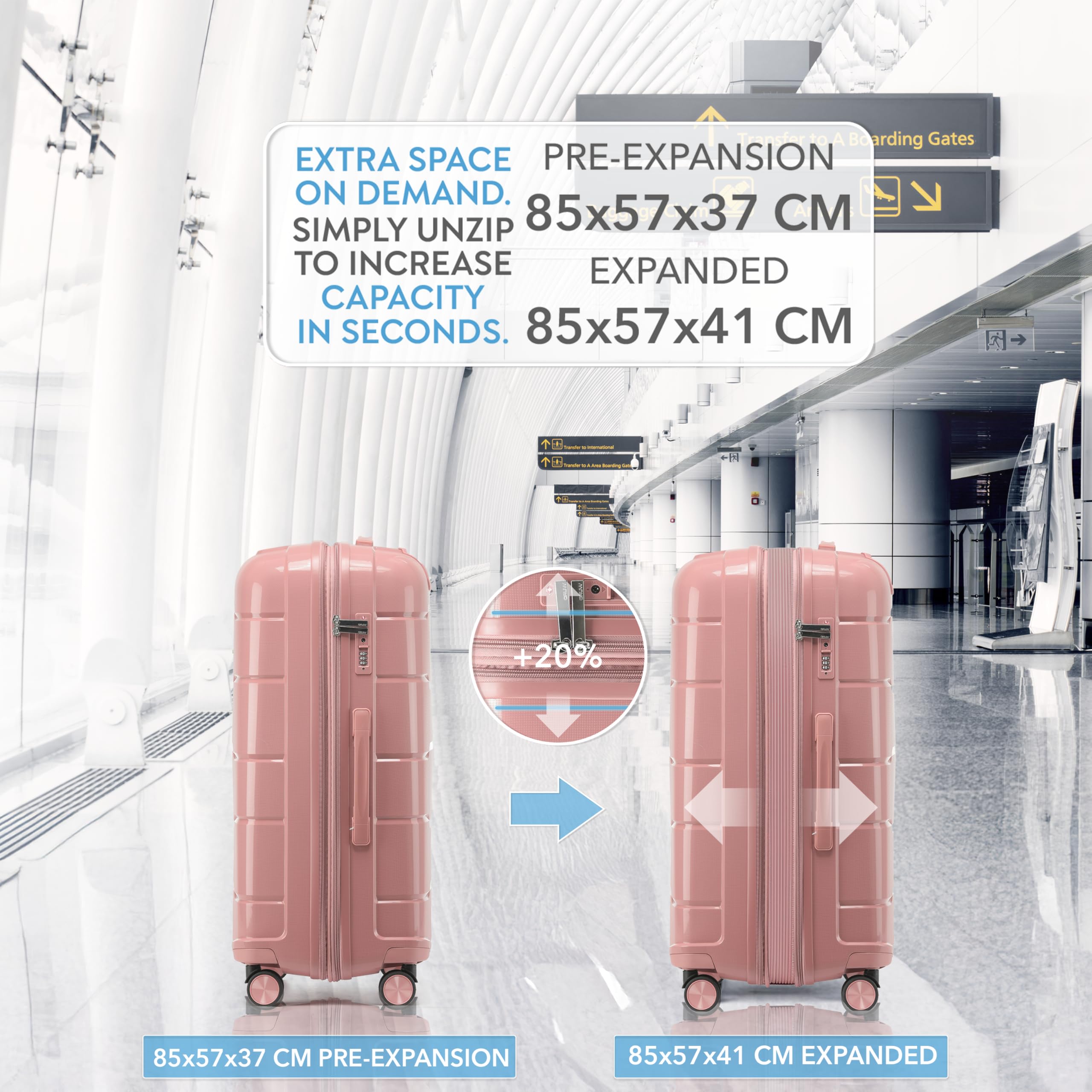 CRUW Extra Large 32" Checked Luggage 85x57x37cm + Expandable Hold Baggage (165/176 Liters) Polypropylene Suitcase TSA Approved Lock 8 Silent Spinner Wheels Lightweight Suitcases Airline Travel