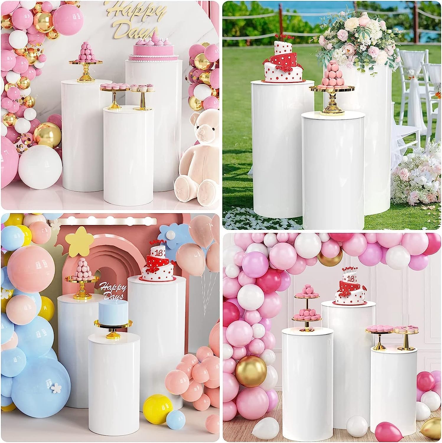 3 PCS,Juego de 3 Soportes cilíndricos Blancos, pilares Redondos para exhibición de Pasteles y Flores para Bodas, cumpleaños, Baby Showers y Eventos de Navidad