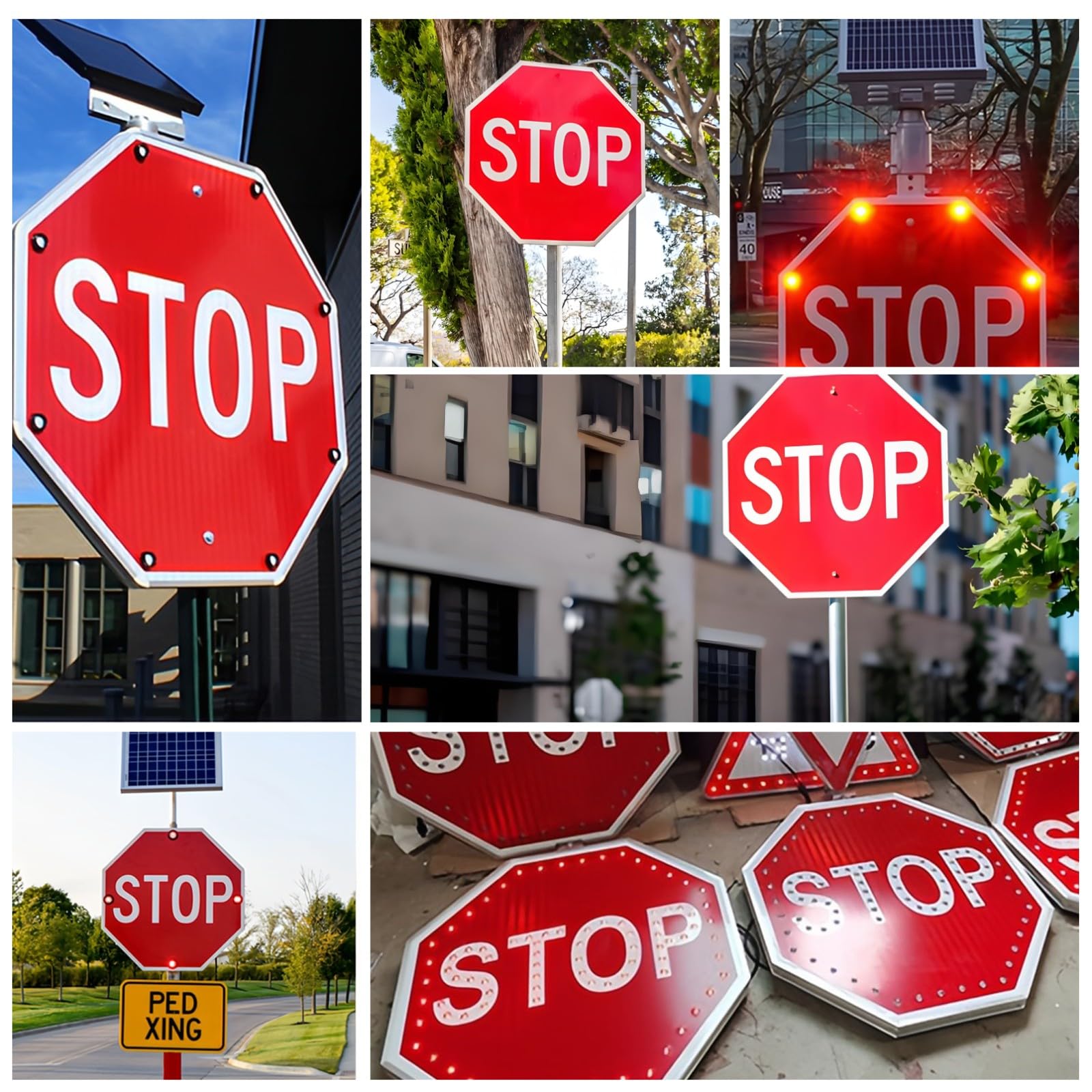 Señales solares de parada de tráfico, 61 cm, LED intermitente, marco de metal resistente, IP65, reflectante de ingeniero, borde amarillo + "STOP" amarillo, aceptar personalización