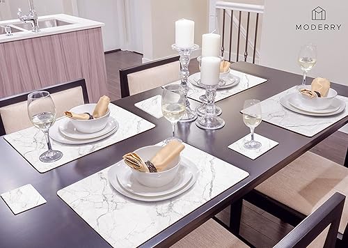 Miniatura 9 de Moderry Juego de 4 manteles individuales de corcho resistentes al calor para mesa de comedor con juego de 4 posavasos a juego con diseño de mármol