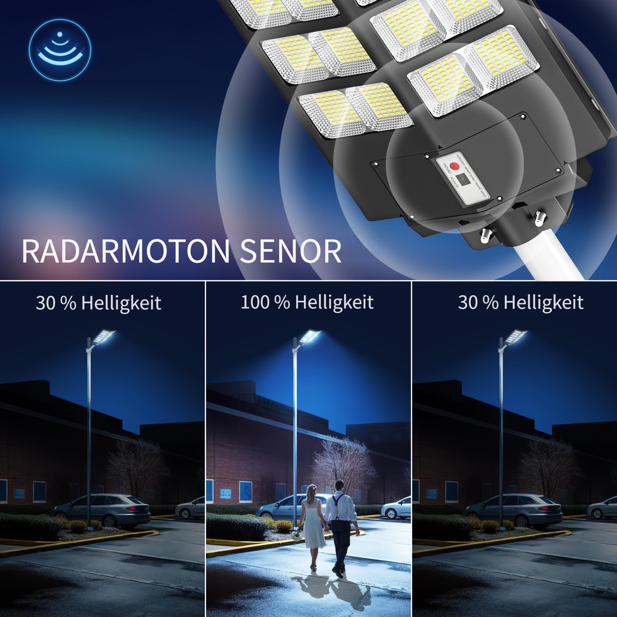 Solarlampen für außen mit Bewegungsmelder, 800W 80000LM IP65 Wasserdicht LED Solar Solarlampen, Dämmerungs- bis Morgengrauen für Terrasse, Parkplatz, Garten