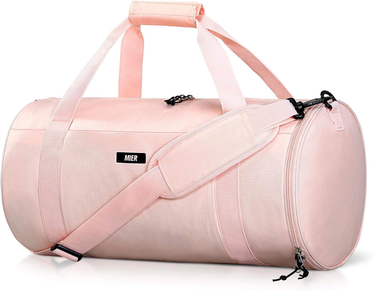 MIER Gym Bag Round Duffle Bag with Shoe Compartment & Wet Pocket, Lightweight Carry on Duffel for Men Women Workout Fitness Travel Sports, 24L, Pink