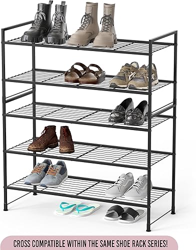 Miniatura 4 de Simple Houseware Zapatero de alambre apilable de 2 niveles, negro