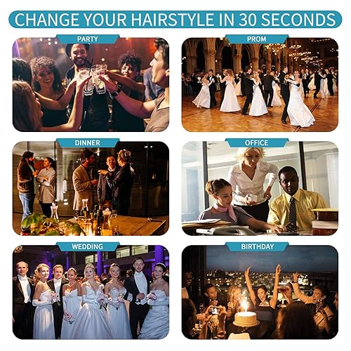 Miniatura 8 de Qunlinta Moño desordenado, moño grueso, coletero, extensiones de cabello para mujeres y niñas, color marrón oscuro, mezcla de rubio decolorado