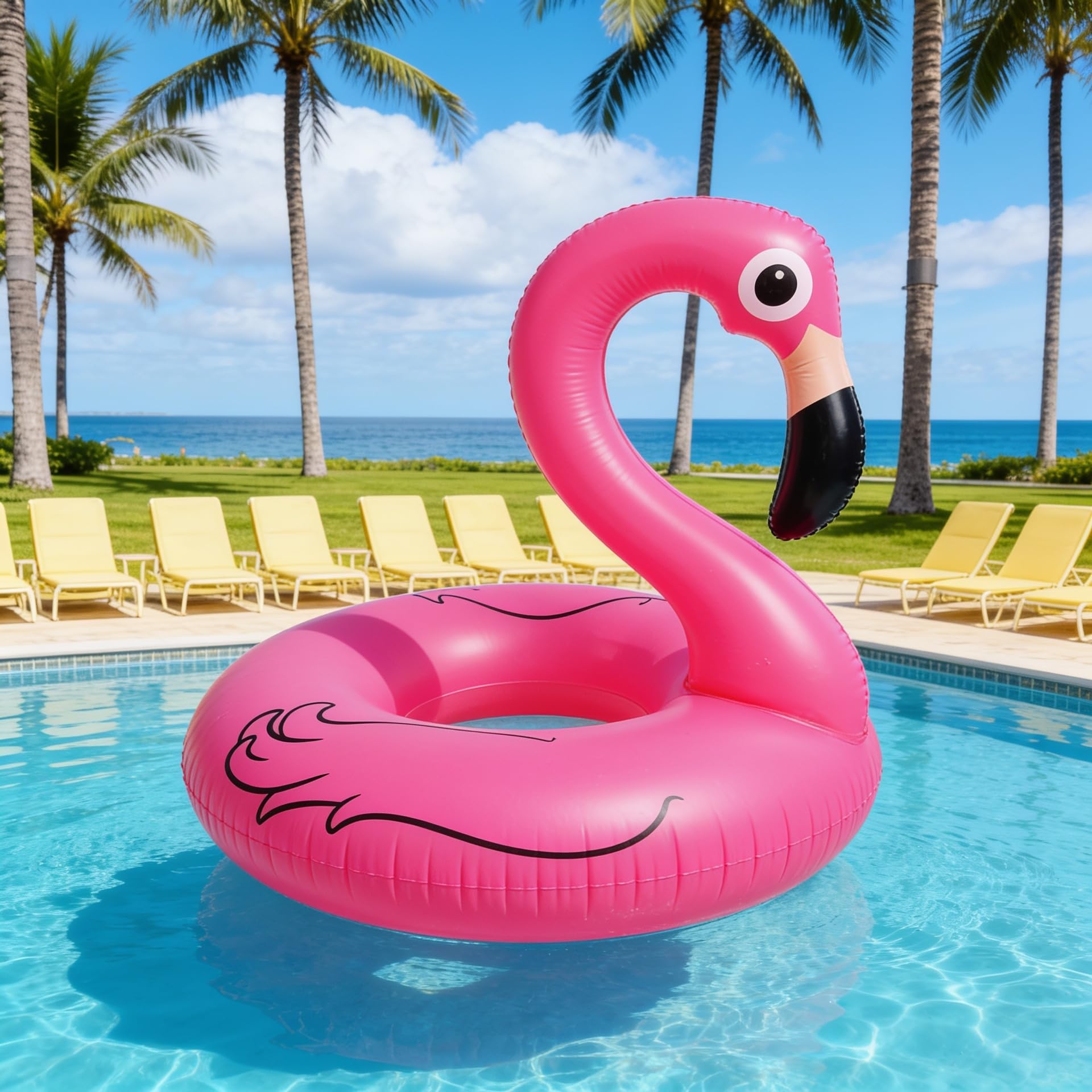 Dmuchane Koło do Pływania Flaming Różowe PVC 90 cm | Dla Dzieci i Dorosłych, Średnica 90 cm, Trwały PVC, Basen, Plaża, Jezioro, Wewnętrzna Śr. 75 cm