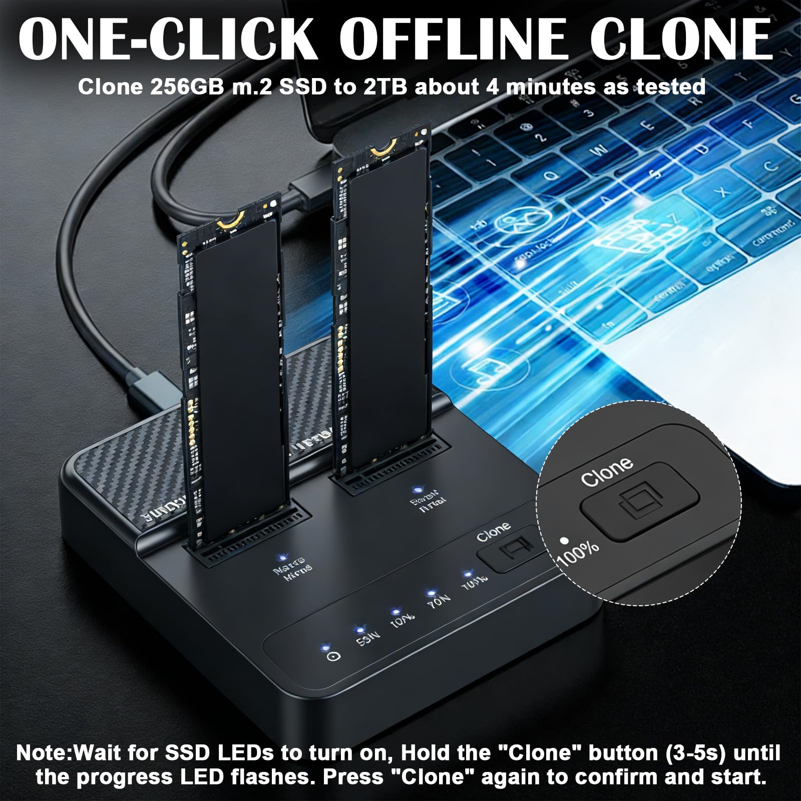 M.2 NVMe & SATA Docking Station 20Gbps Dual Bay M2 NVMe SSD Case USB 3.2 Gen 2 Reader Duplicator Offline Clone Station per 2230/2242/2260/2280 NVMe