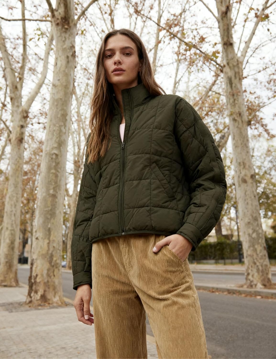 Xiaoxuemeng Womens Quilted Puffer Jacket Zip Up Lightweight Padded Coat Outwear with Pockets - Image 2