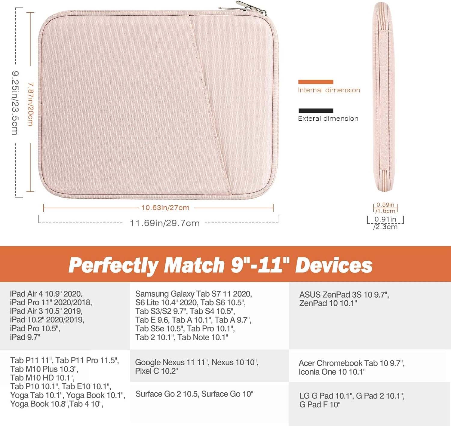 MoKo Sleeve Bag for 9-11 Inch Tablet, Protective Bag Carrying Case with Pocket Fits with iPad Pro 11 2021/2020/2018, iPad 8th 7th Generation 10.2, iPad Air 4 10.9, iPad 9.7, Pink : Everything Else