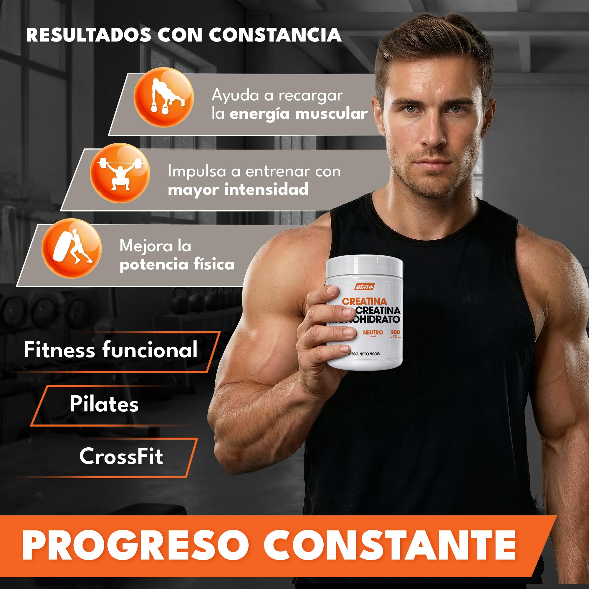 ETN+ Creatina Monohidrato 100% Micronizada 500 g | Creatina Pura 200 Mesh | 3 g por Dosis 166 Servicios| Vegana Sin Gluten Sin Azucar | Incluye Dosificador | Sin Sabor — view 7
