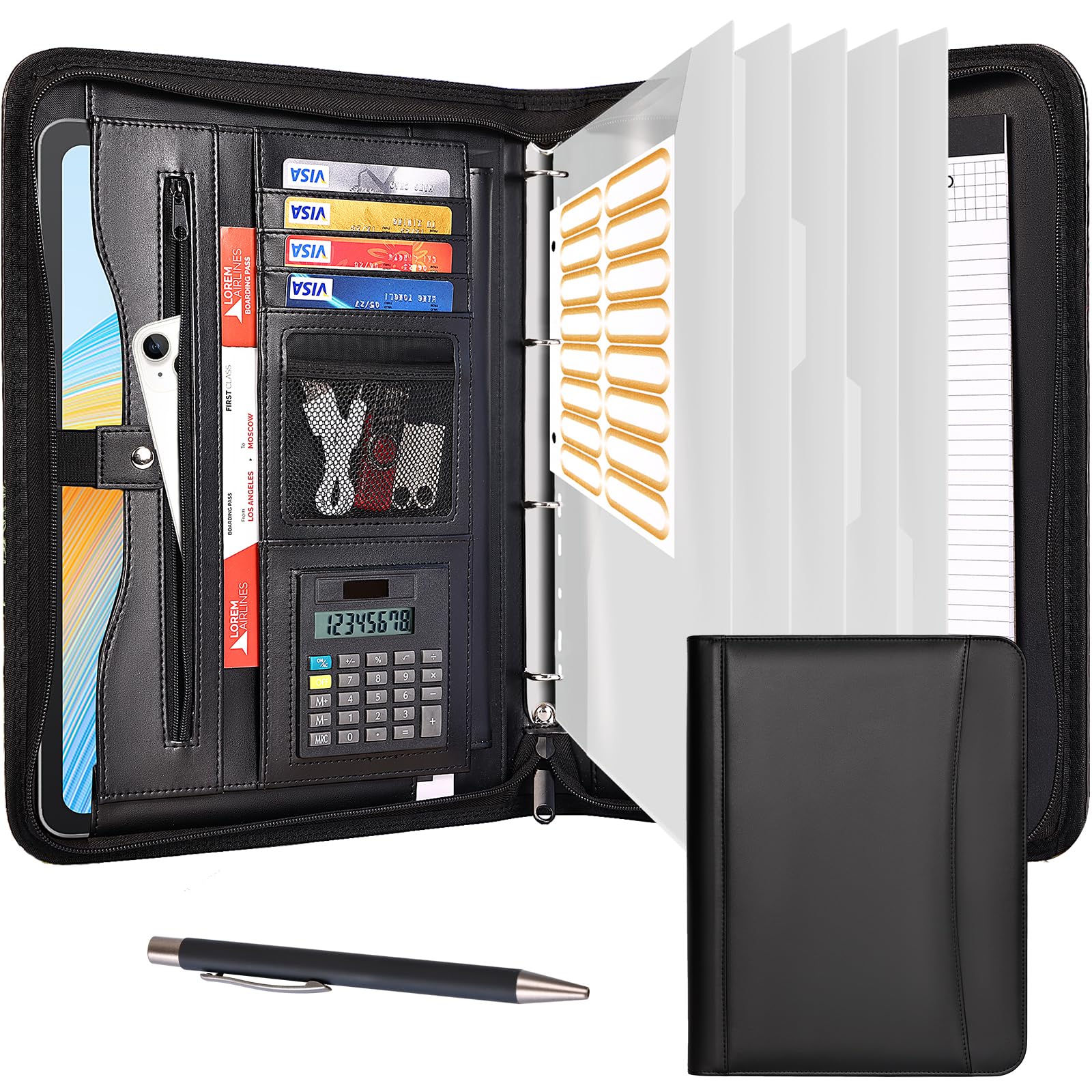 Leathario Cartella portadocumenti A4 pelle vegana organizer con cerniera Nero