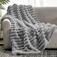 Cozy Bliss Faux Fur Throw Blanket 50x60 Gray - Ultra Soft Plush Striped Warm Blanket for Couch Sofa Bed