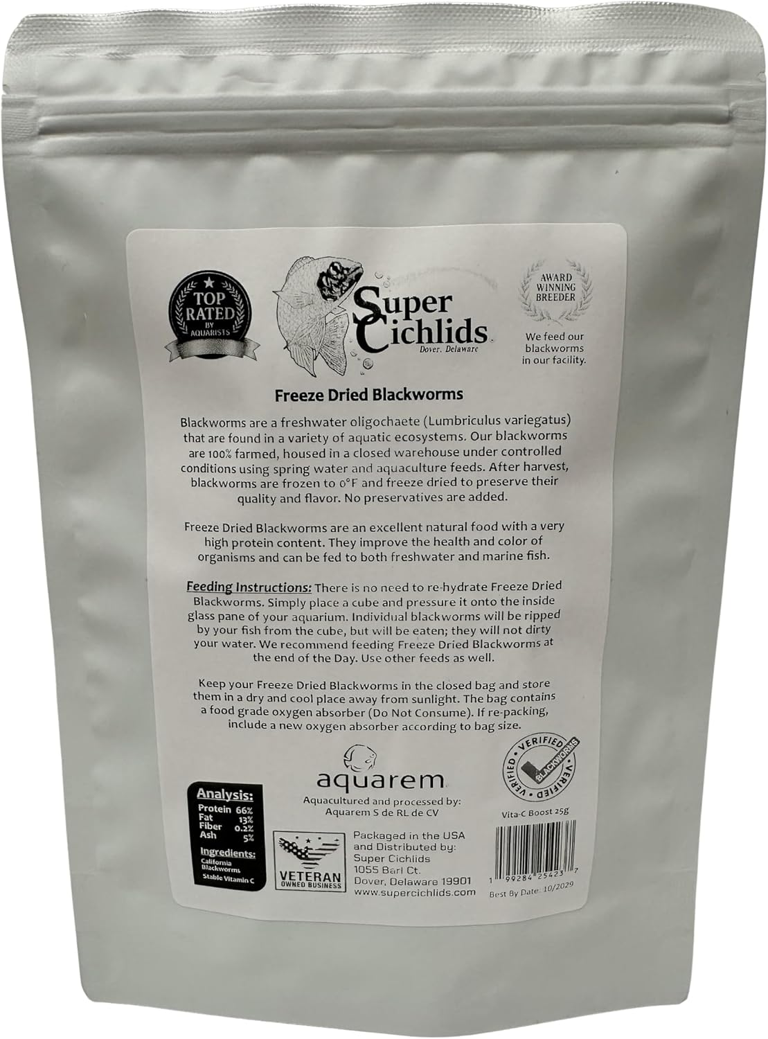 Super Cichlids Freeze Dried Blackworms with Vitamin C Boost – Immune Support Fish Food for Freshwater & Saltwater Fish